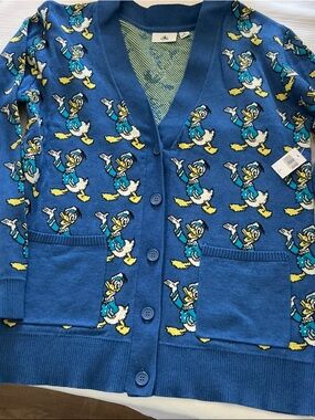 Disney Blue Donald Duck Knit Cardigan with Yellow Accents